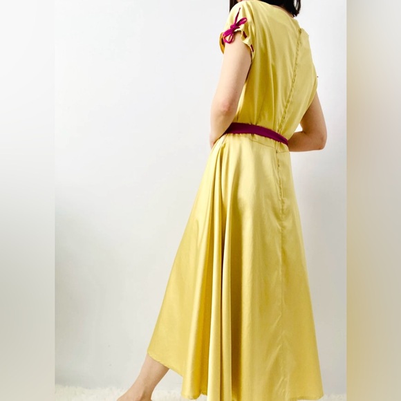 RARE Vintage chartreuse colorblock satin dress size large by Elvgren by Tatyana - Picture 6 of 11